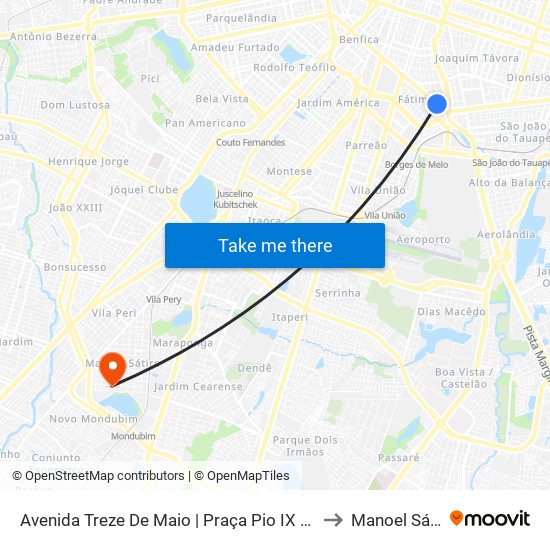 Avenida Treze De Maio | Praça Pio IX - Fátima to Manoel Sátiro map