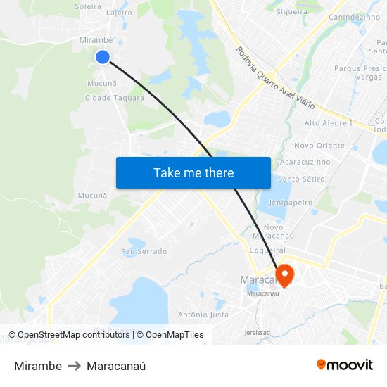 Mirambe to Maracanaú map