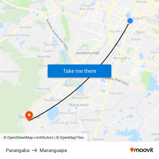 Parangaba to Maranguape map