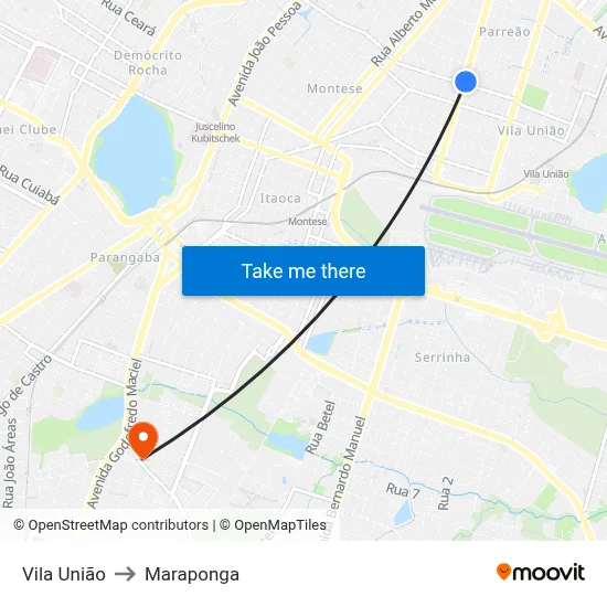 Vila União to Maraponga map