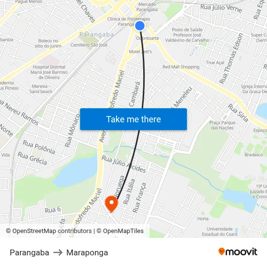 Parangaba to Maraponga map