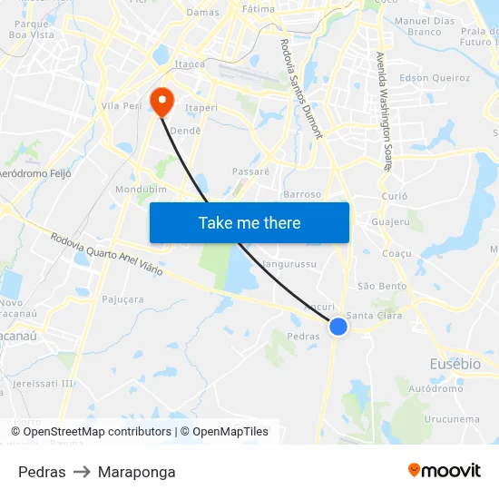 Pedras to Maraponga map