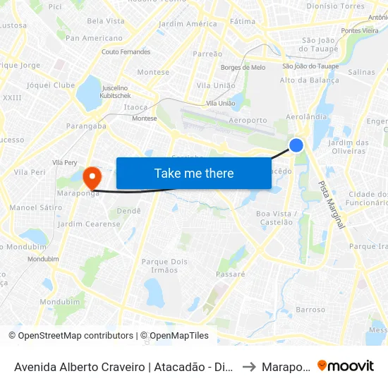 Avenida Alberto Craveiro | Atacadão - Dias Macedo to Maraponga map