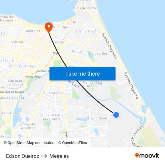 Edson Queiroz to Meireles map