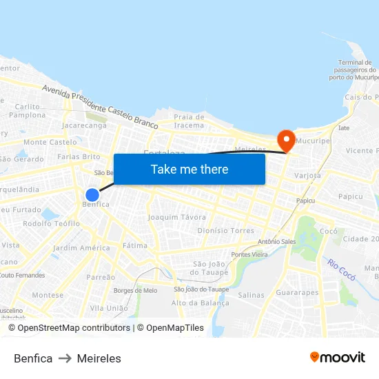 Benfica to Meireles map