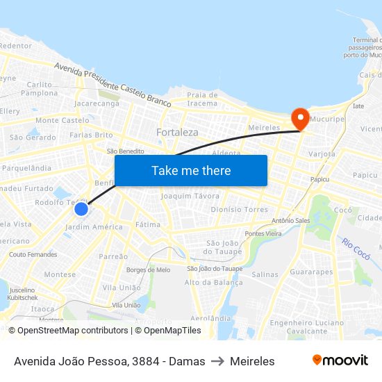 Avenida João Pessoa, 3884 - Damas to Meireles map