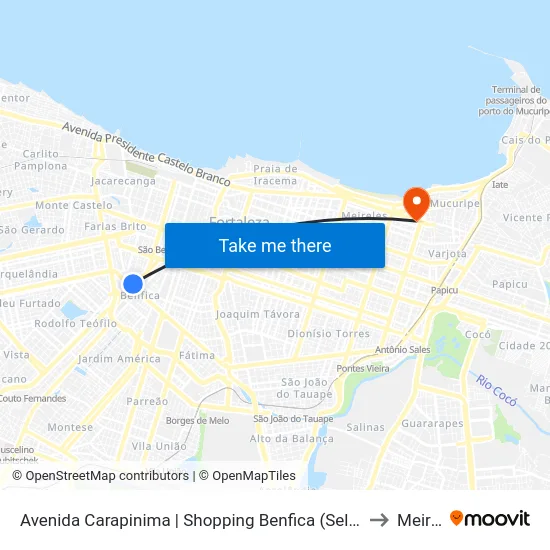Avenida Carapinima | Shopping Benfica (Seletivo Etufor) - Benfica to Meireles map