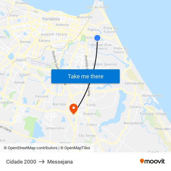 Cidade 2000 to Messejana map