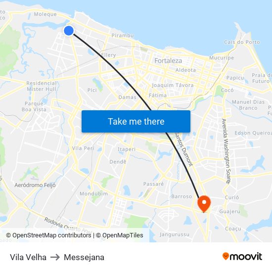 Vila Velha to Messejana map