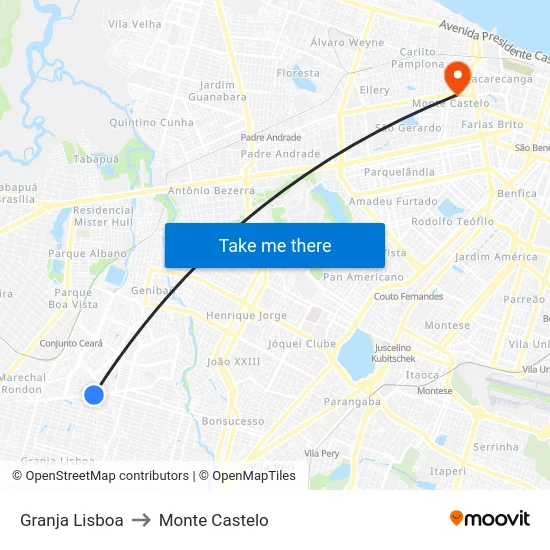 Granja Lisboa to Monte Castelo map