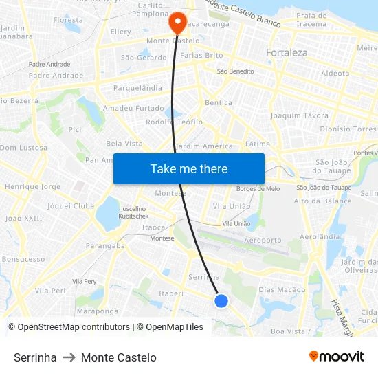 Serrinha to Monte Castelo map
