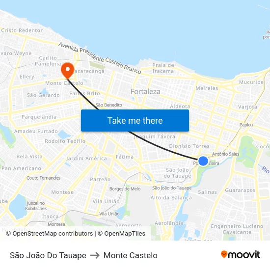 São João Do Tauape to Monte Castelo map