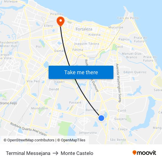 Terminal Messejana to Monte Castelo map