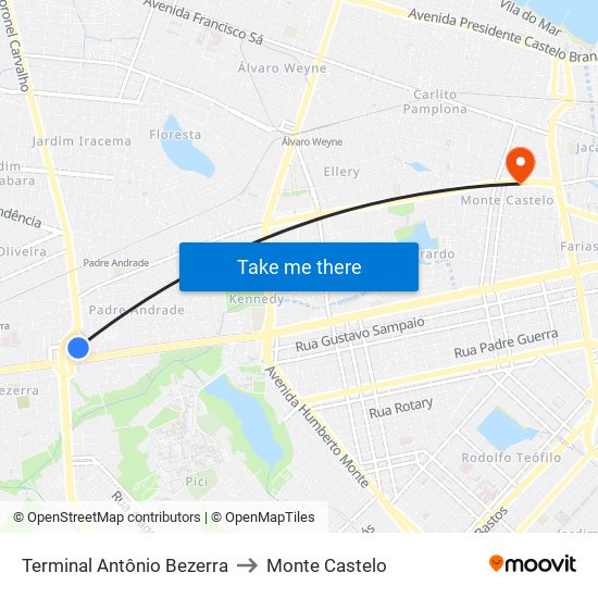 Terminal Antônio Bezerra to Monte Castelo map