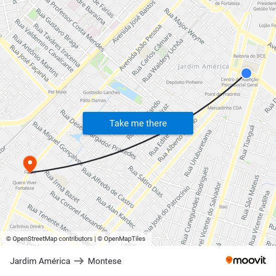 Jardim América to Montese map