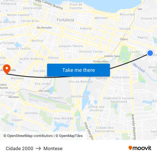 Cidade 2000 to Montese map