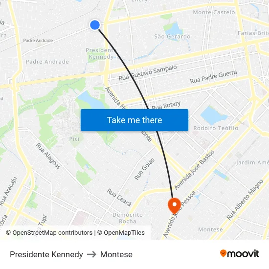 Presidente Kennedy to Montese map