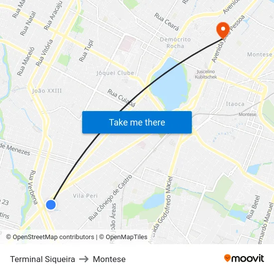 Terminal Siqueira to Montese map