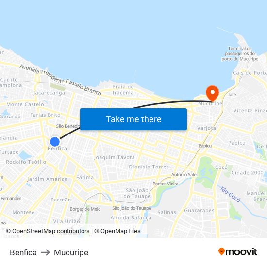 Benfica to Mucuripe map