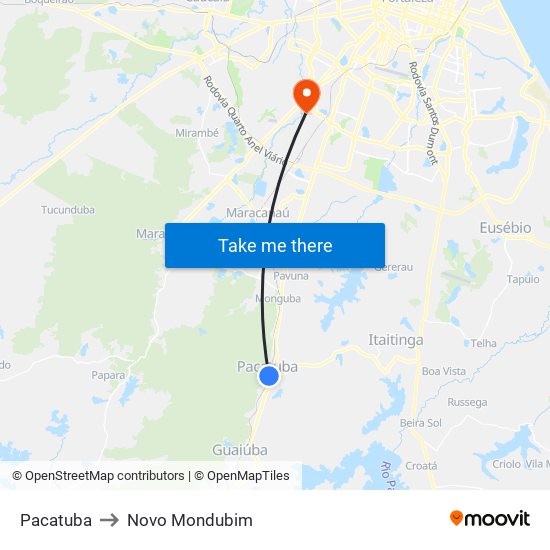 Pacatuba to Novo Mondubim map