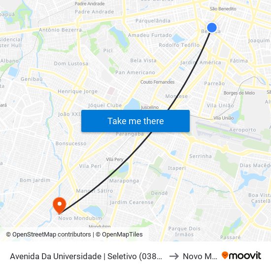 Avenida Da Universidade | Seletivo (038/303/305/307/314/331) - Benfica to Novo Mondubim map