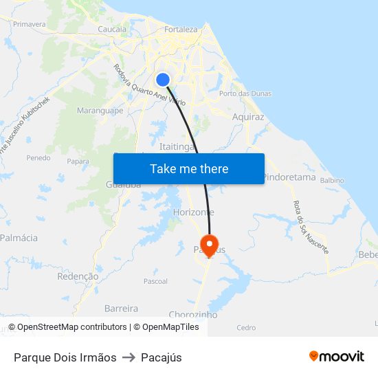 Parque Dois Irmãos to Pacajús map