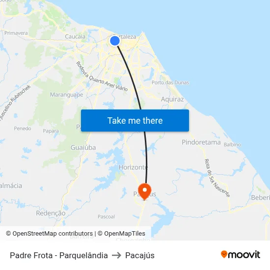 Padre Frota - Parquelândia to Pacajús map