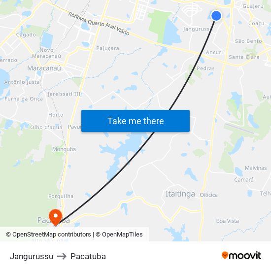 Jangurussu to Pacatuba map