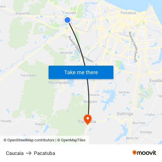 Caucaia to Pacatuba map