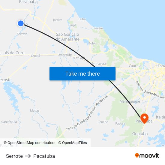 Serrote to Pacatuba map