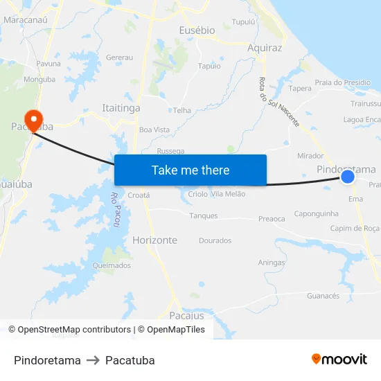 Pindoretama to Pacatuba map