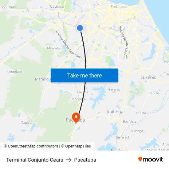 Terminal Conjunto Ceará to Pacatuba map