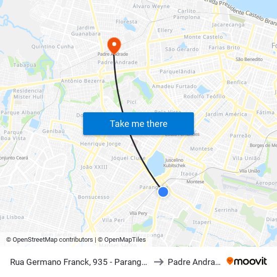 Rua Germano Franck, 935 - Parangaba to Padre Andrade map