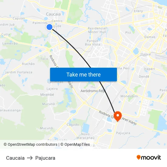 Caucaia to Pajucara map