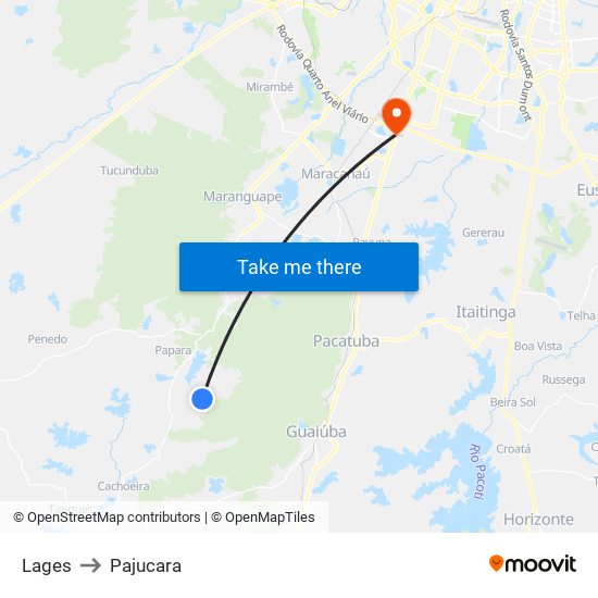 Lages to Pajucara map