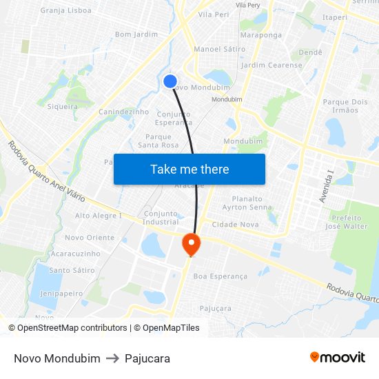 Novo Mondubim to Pajucara map