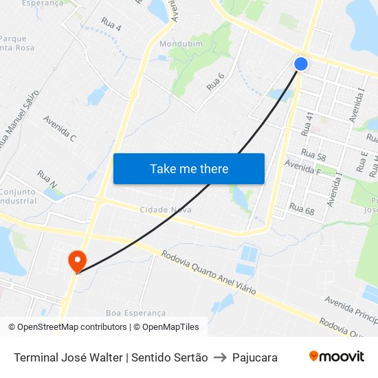 Terminal José Walter | Sentido Sertão to Pajucara map