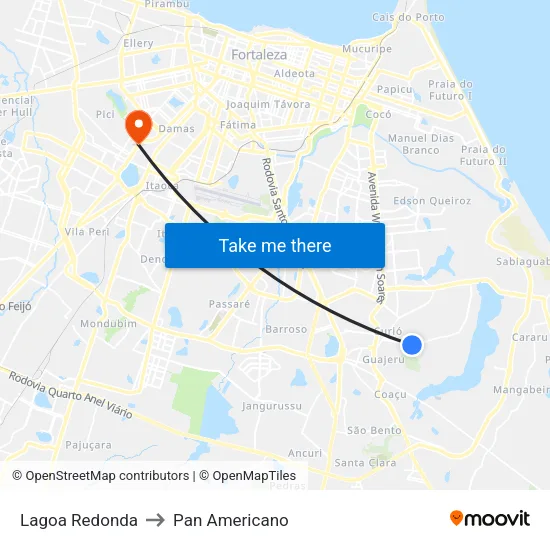 Lagoa Redonda to Pan Americano map
