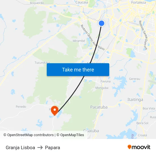 Granja Lisboa to Papara map