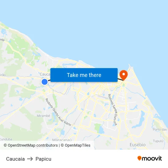 Caucaia to Papicu map