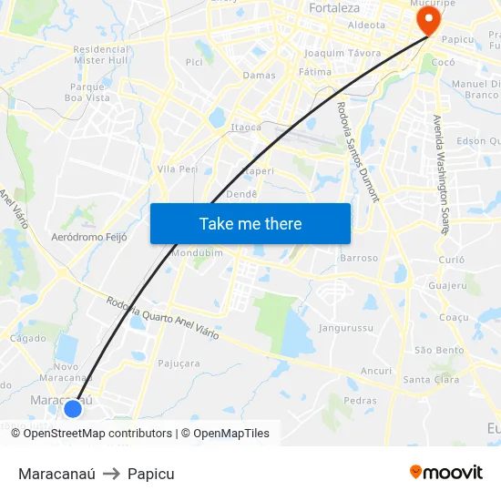 Maracanaú to Papicu map