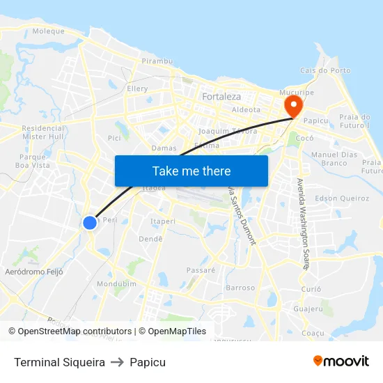 Terminal Siqueira to Papicu map