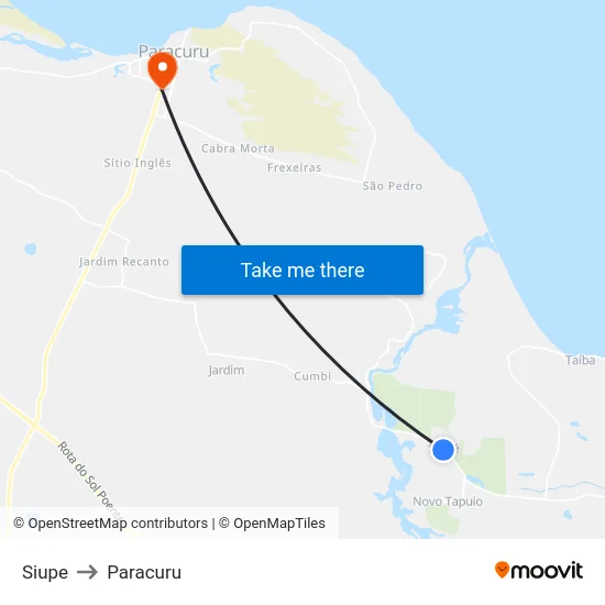 Siupe to Paracuru map