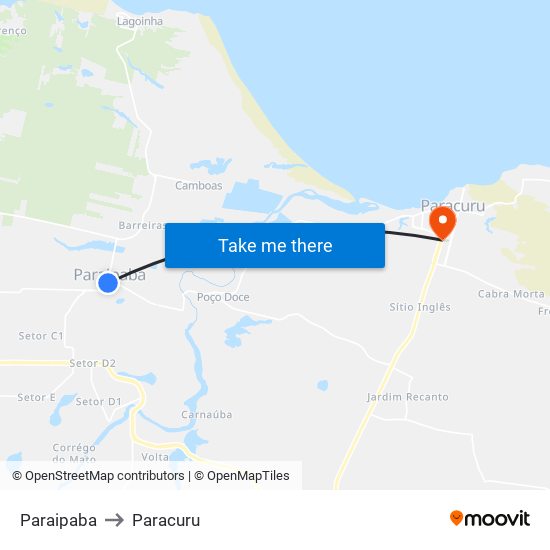 Paraipaba to Paracuru map