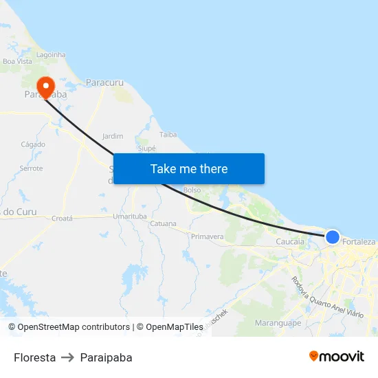 Floresta to Paraipaba map