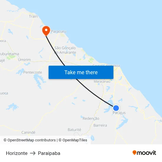 Horizonte to Paraipaba map