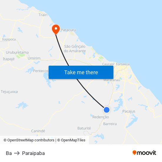 Ba to Paraipaba map