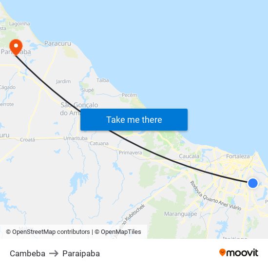Cambeba to Paraipaba map
