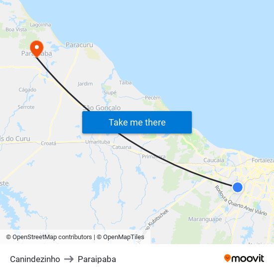 Canindezinho to Paraipaba map