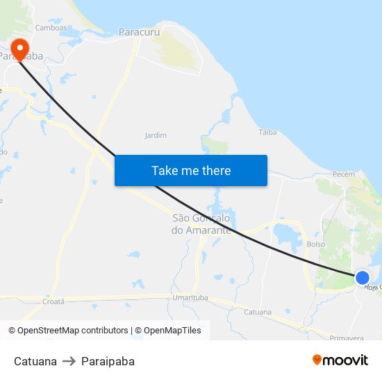 Catuana to Paraipaba map
